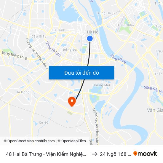 48 Hai Bà Trưng - Viện Kiểm Nghiệm Thuốc Trung Ương to 24 Ngõ 168 Tựu Liệt map