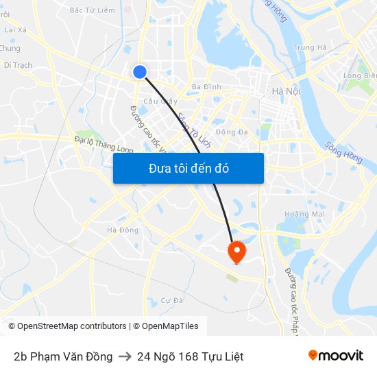 2b Phạm Văn Đồng to 24 Ngõ 168 Tựu Liệt map