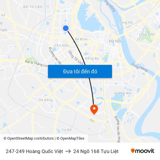 247-249 Hoàng Quốc Việt to 24 Ngõ 168 Tựu Liệt map