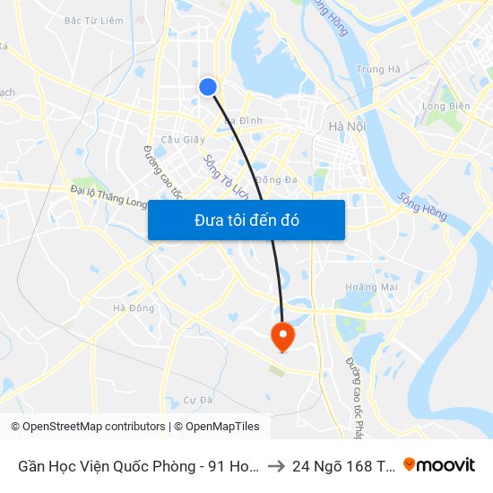 Gần Học Viện Quốc Phòng - 91 Hoàng Quốc Việt to 24 Ngõ 168 Tựu Liệt map