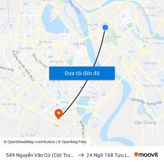 549 Nguyễn Văn Cừ (Cột Trước) to 24 Ngõ 168 Tựu Liệt map