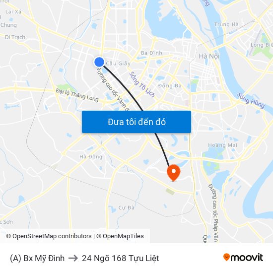 (A) Bx Mỹ Đình to 24 Ngõ 168 Tựu Liệt map