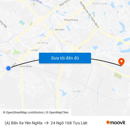 (A) Bến Xe Yên Nghĩa to 24 Ngõ 168 Tựu Liệt map