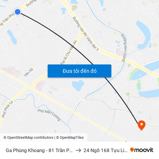 Ga Phùng Khoang - 81 Trần Phú to 24 Ngõ 168 Tựu Liệt map