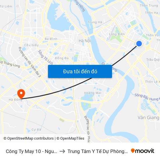 Công Ty May 10 - Nguyễn Văn Linh to Trung Tâm Y Tế Dự Phòng Quận Hà Đông map