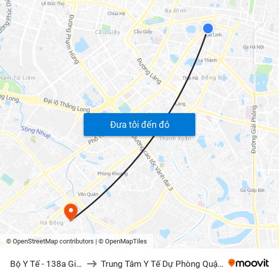 Bộ Y Tế - 138a Giảng Võ to Trung Tâm Y Tế Dự Phòng Quận Hà Đông map