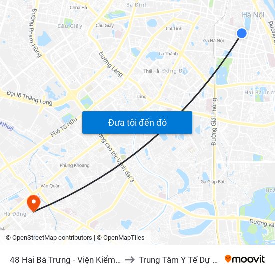 48 Hai Bà Trưng - Viện Kiểm Nghiệm Thuốc Trung Ương to Trung Tâm Y Tế Dự Phòng Quận Hà Đông map