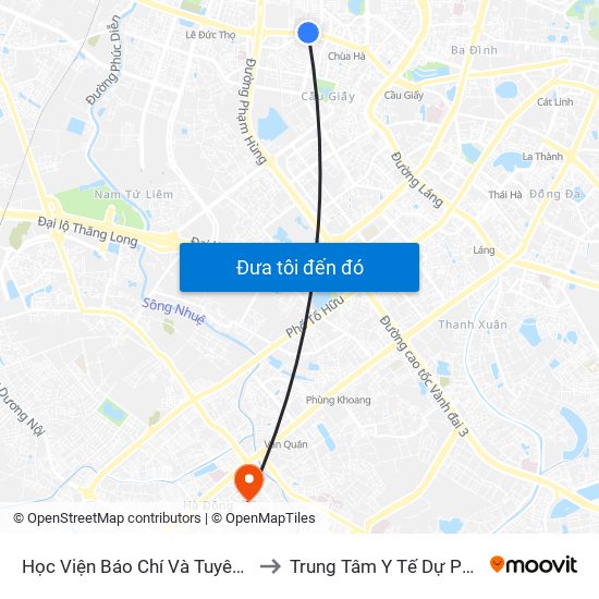 Học Viện Báo Chí Và Tuyên Truyền - 36 Xuân Thủy to Trung Tâm Y Tế Dự Phòng Quận Hà Đông map