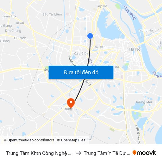Trung Tâm Khtn Công Nghệ Quốc Gia - 18 Hoàng Quốc Việt to Trung Tâm Y Tế Dự Phòng Quận Hà Đông map