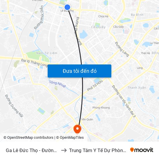 Ga Lê Đức Thọ - Đường Hồ Tùng Mậu to Trung Tâm Y Tế Dự Phòng Quận Hà Đông map