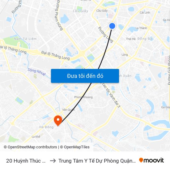 20 Huỳnh Thúc Kháng to Trung Tâm Y Tế Dự Phòng Quận Hà Đông map