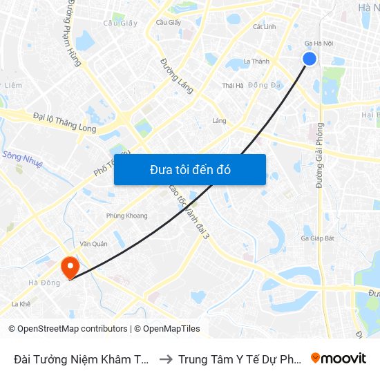 Đài Tưởng Niệm Khâm Thiên - 45 Khâm Thiên to Trung Tâm Y Tế Dự Phòng Quận Hà Đông map