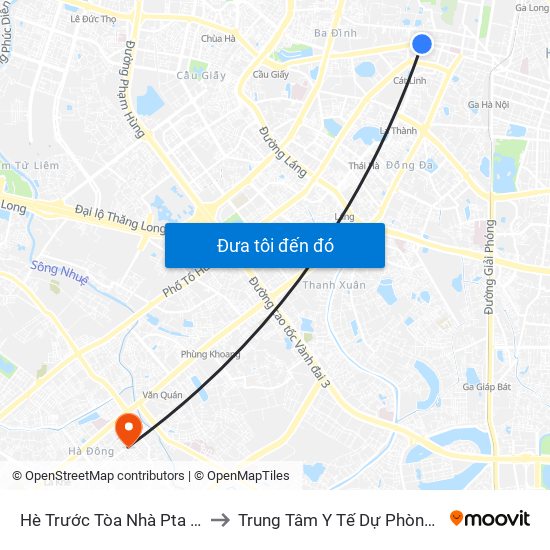 Hè Trước Tòa Nhà Pta - Số 1 Kim Mã to Trung Tâm Y Tế Dự Phòng Quận Hà Đông map