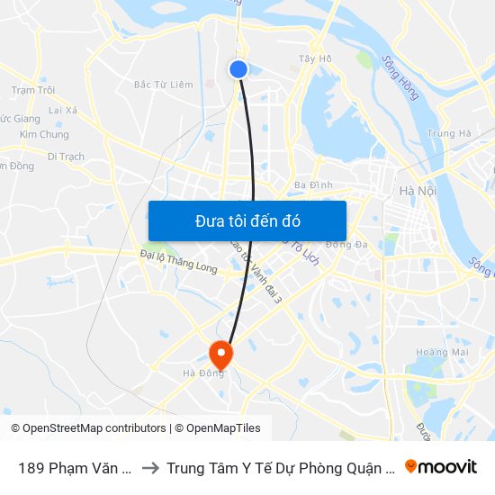 189 Phạm Văn Đồng to Trung Tâm Y Tế Dự Phòng Quận Hà Đông map
