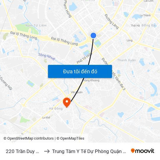 220 Trần Duy Hưng to Trung Tâm Y Tế Dự Phòng Quận Hà Đông map