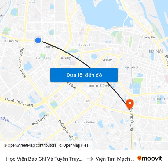 Học Viện Báo Chí Và Tuyên Truyền - 36 Xuân Thủy to Viện Tim Mạch Việt Nam map