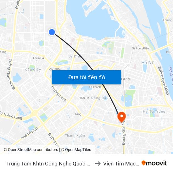 Trung Tâm Khtn Công Nghệ Quốc Gia - 18 Hoàng Quốc Việt to Viện Tim Mạch Việt Nam map