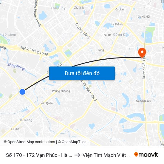 Số 170 - 172 Vạn Phúc - Hà Đông to Viện Tim Mạch Việt Nam map