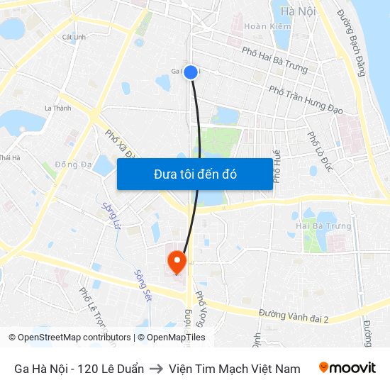 Ga Hà Nội - 120 Lê Duẩn to Viện Tim Mạch Việt Nam map