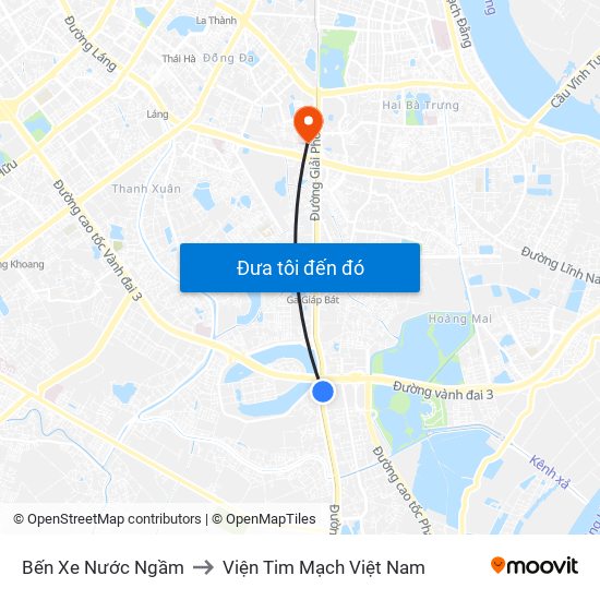 Bến Xe Nước Ngầm to Viện Tim Mạch Việt Nam map