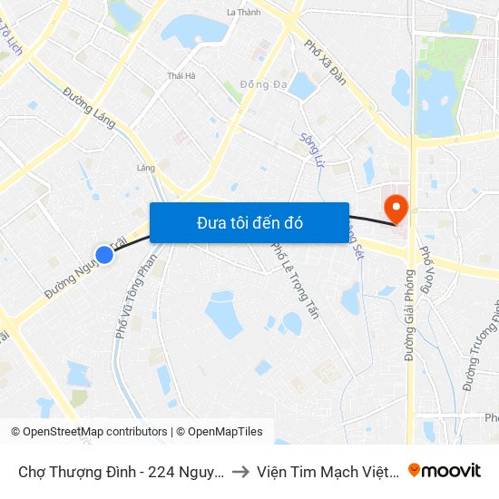 Chợ Thượng Đình - 224 Nguyễn Trãi to Viện Tim Mạch Việt Nam map