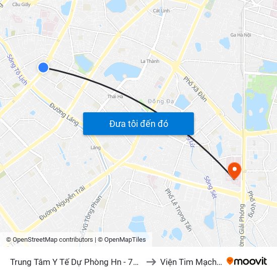 Trung Tâm Y Tế Dự Phòng Hn - 70 Nguyễn Chí Thanh to Viện Tim Mạch Việt Nam map