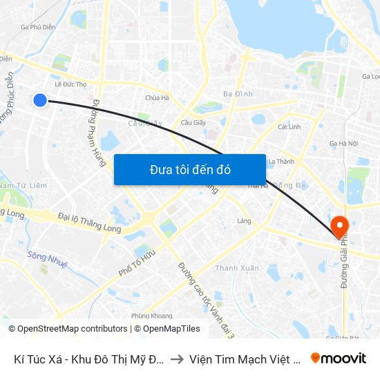 Kí Túc Xá - Khu Đô Thị Mỹ Đình II to Viện Tim Mạch Việt Nam map