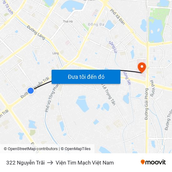 322 Nguyễn Trãi to Viện Tim Mạch Việt Nam map