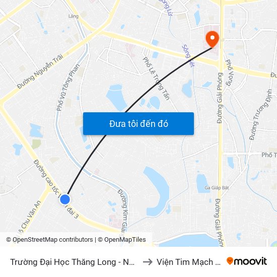 Trường Đại Học Thăng Long - Nghiêm Xuân Yêm to Viện Tim Mạch Việt Nam map