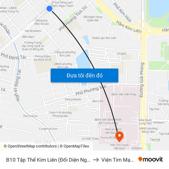 B10 Tập Thể Kim Liên (Đối Diện Ngõ 46b Phạm Ngọc Thạch) to Viện Tim Mạch Việt Nam map