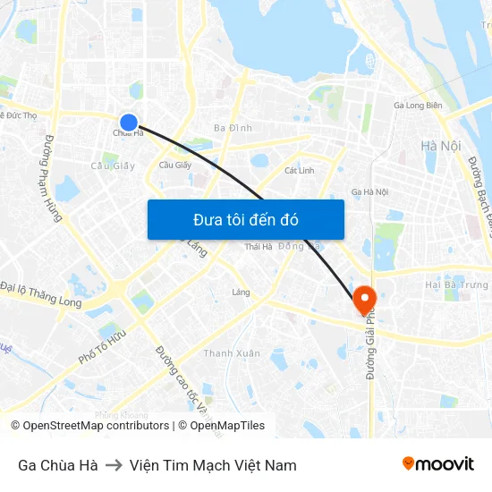 Ga Chùa Hà to Viện Tim Mạch Việt Nam map