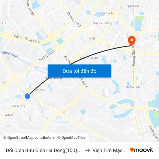 Đối Diện Bưu Điện Hà Đông(15 Quang Trung Hà Đông) to Viện Tim Mạch Việt Nam map