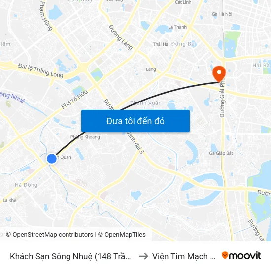 Khách Sạn Sông Nhuệ (148 Trần Phú- Hà Đông) to Viện Tim Mạch Việt Nam map