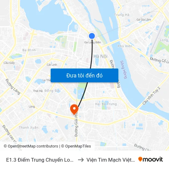 E1.3 Điểm Trung Chuyển Long Biên to Viện Tim Mạch Việt Nam map