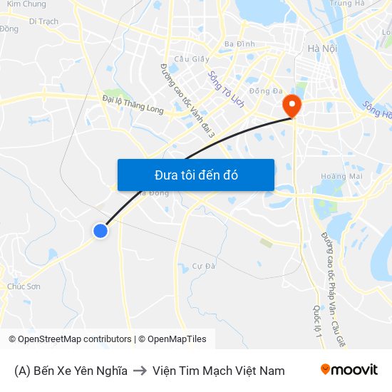 (A) Bến Xe Yên Nghĩa to Viện Tim Mạch Việt Nam map