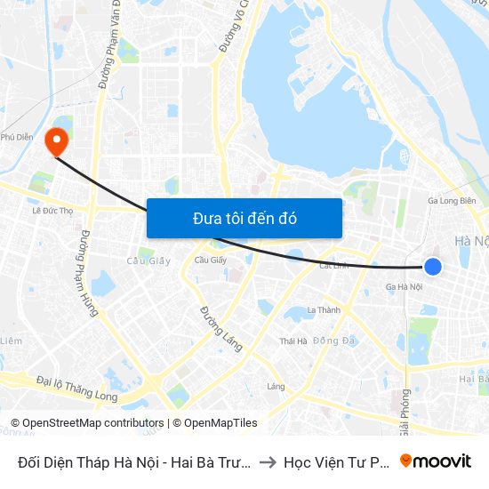 Đối Diện Tháp Hà Nội - Hai Bà Trưng (Cạnh 56 Hai Bà Trưng) to Học Viện Tư Pháp Việt Nam map