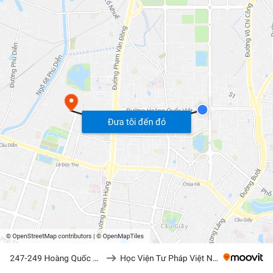 247-249 Hoàng Quốc Việt to Học Viện Tư Pháp Việt Nam map