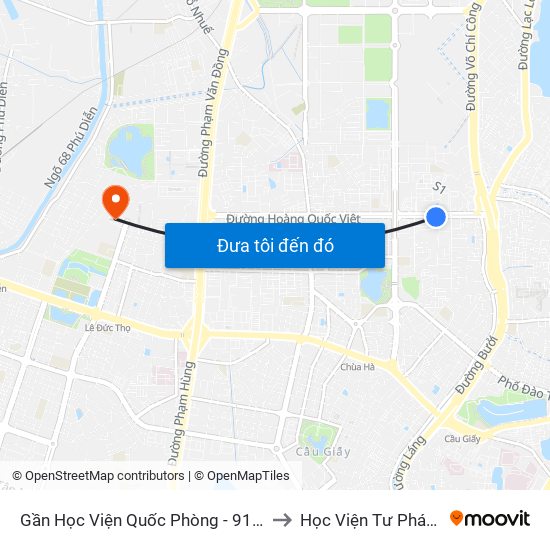 Gần Học Viện Quốc Phòng - 91 Hoàng Quốc Việt to Học Viện Tư Pháp Việt Nam map