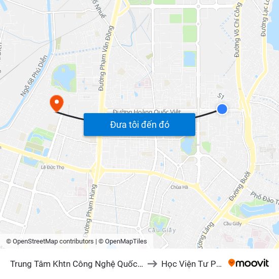 Trung Tâm Khtn Công Nghệ Quốc Gia - 18 Hoàng Quốc Việt to Học Viện Tư Pháp Việt Nam map