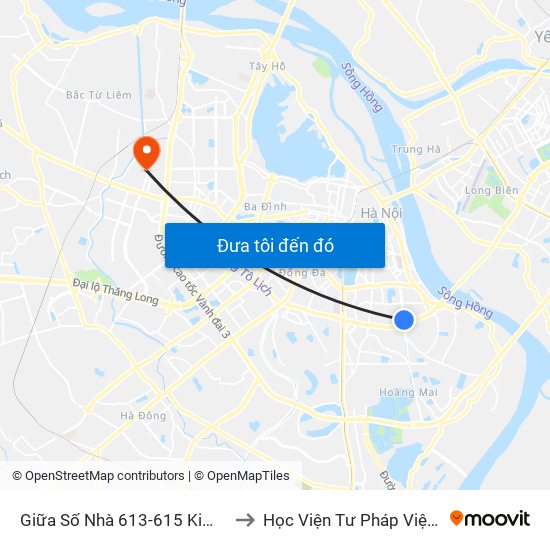 Giữa Số Nhà 613-615 Kim Ngưu to Học Viện Tư Pháp Việt Nam map