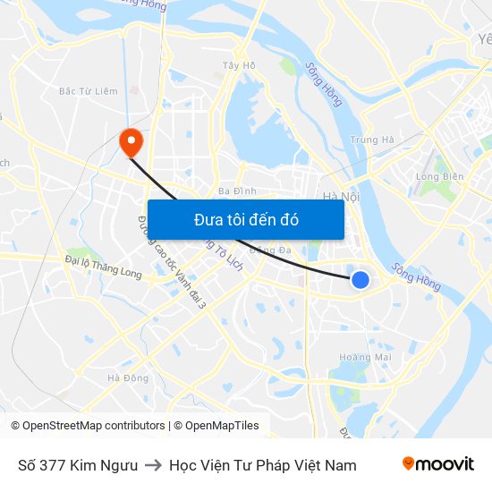 Số 377 Kim Ngưu to Học Viện Tư Pháp Việt Nam map