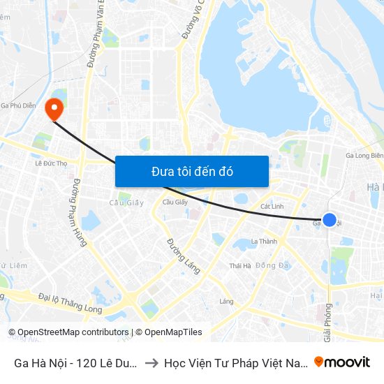 Ga Hà Nội - 120 Lê Duẩn to Học Viện Tư Pháp Việt Nam map