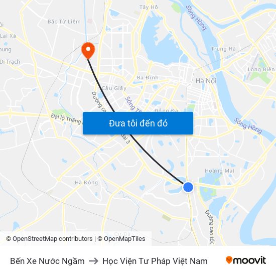 Bến Xe Nước Ngầm to Học Viện Tư Pháp Việt Nam map