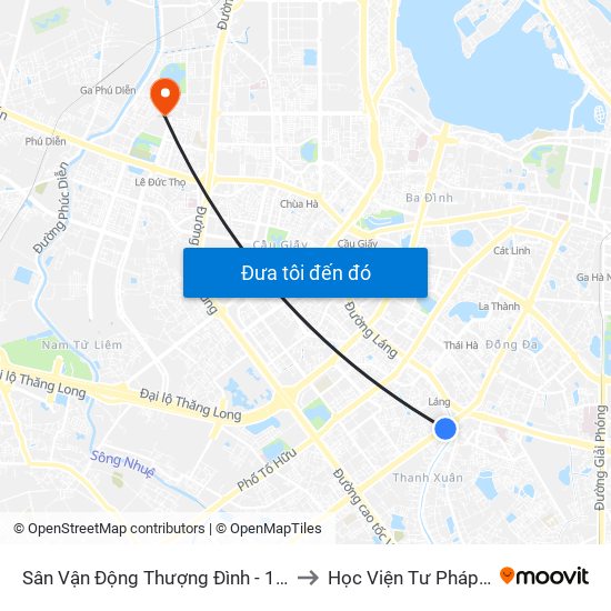 Sân Vận Động Thượng Đình - 129 Nguyễn Trãi to Học Viện Tư Pháp Việt Nam map