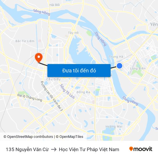 135 Nguyễn Văn Cừ to Học Viện Tư Pháp Việt Nam map