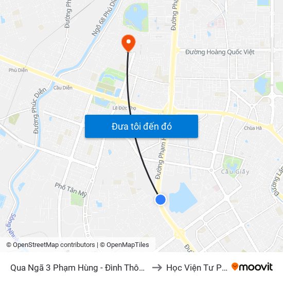 Qua Ngã 3 Phạm Hùng - Đình Thôn (Hướng Đi Phạm Văn Đồng) to Học Viện Tư Pháp Việt Nam map