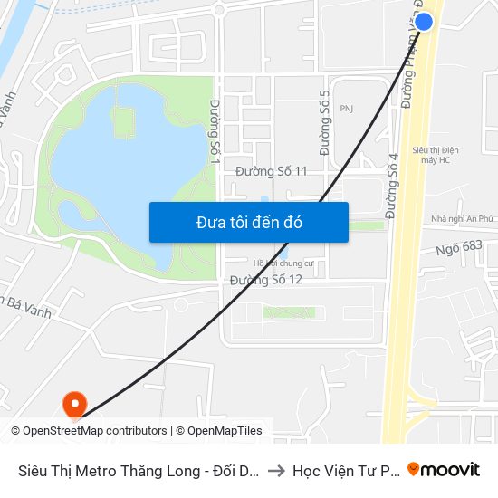 Siêu Thị Metro Thăng Long - Đối Diện Ngõ 599 Phạm Văn Đồng to Học Viện Tư Pháp Việt Nam map