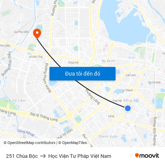 251 Chùa Bộc to Học Viện Tư Pháp Việt Nam map