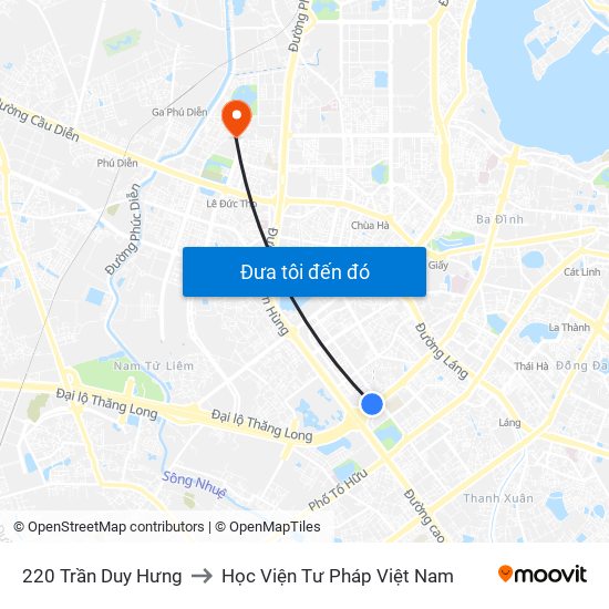 220 Trần Duy Hưng to Học Viện Tư Pháp Việt Nam map