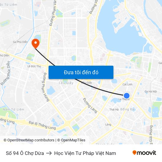 Số 94 Ô Chợ Dừa to Học Viện Tư Pháp Việt Nam map